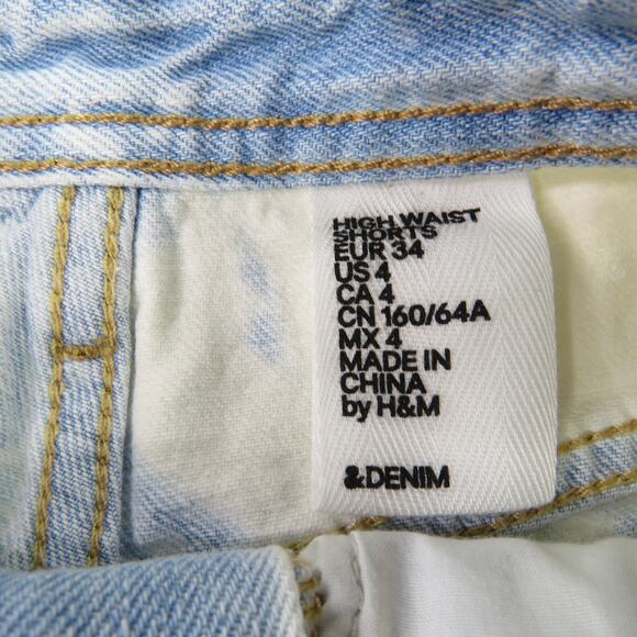 &Denim High Rise Bleached Ripped Shorts with Studs Size 4 Waist 25" - Picture 5 of 6
